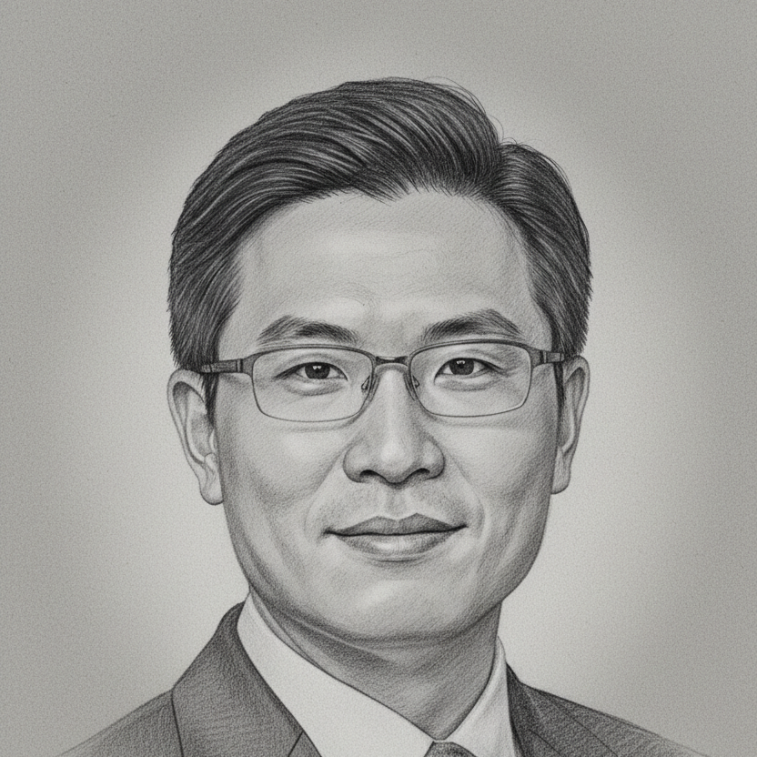 一个中国工程师的素描头像照片