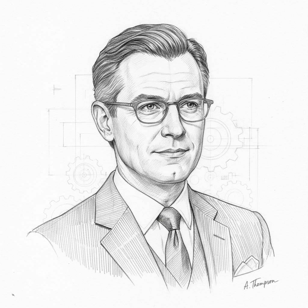 一个英国工程师的头像的素描图